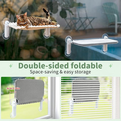 Sunhoo Cat Window Perch Hammock Foldable Kitten Bed Windowsill Seat with Suction Cup for Large Indoor Cats Inside Kitty Window Sill Ledge Shelf Hold Up to 40lbs Machine Washable 21.26*11.8in(Grey, M)