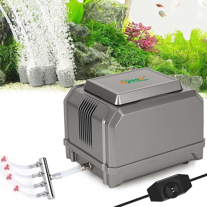 hygger Aquarium Air Pump 10W/15W 0.025Mpa/0.03Mpa Powerful Adjustable Fish Tank Air Pump 4 Outlets Oxygen Aerator for Medium Large Fish Tank Up to 1000 Gallon,Samll Pond,Hydroponics,Commercial Use