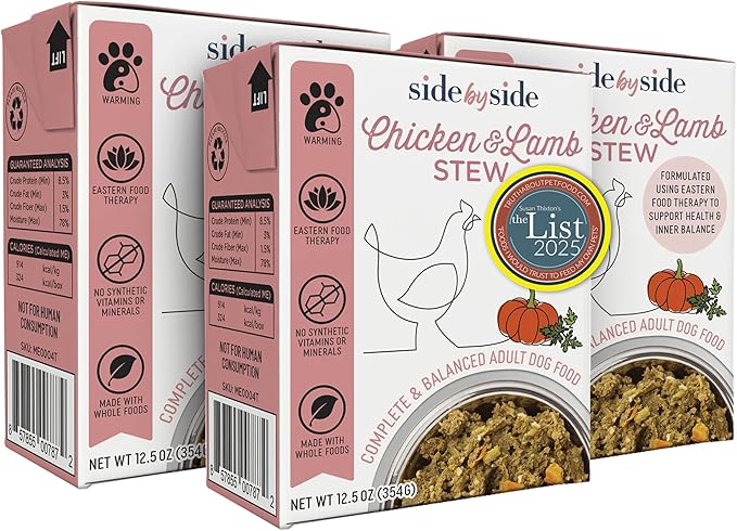 Side by Side Chicken & Lamb Stew - Warming Wet Dog Food & Dog Food Topper for All Breeds - Made with Nutrients & Whole Raw Ingredients - No Artificial Additives or Fillers - USA Made (12.5 oz, 3-Pack)