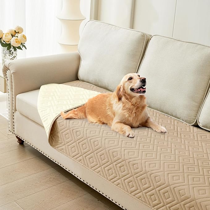 hyha Waterproof Dog Blanket, Soft Pet Bed Blankets, Waterproof Sofa Couch Cover for Dogs Washable, Reversible Pet Couch Covers for Sofa Furniture (30x70 Inch, Camel/Beige)