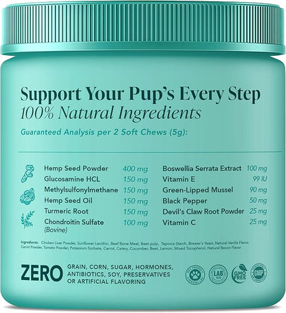 My Lil Nugget  Joint Supplement for Dogs with Glucosamine, Chondroitin, & Hemp  Natural Hip and Joint Support  Bacon Flavor Chews for Mobility, Flexibility & Dog Arthritis Pain Relief  90 Count