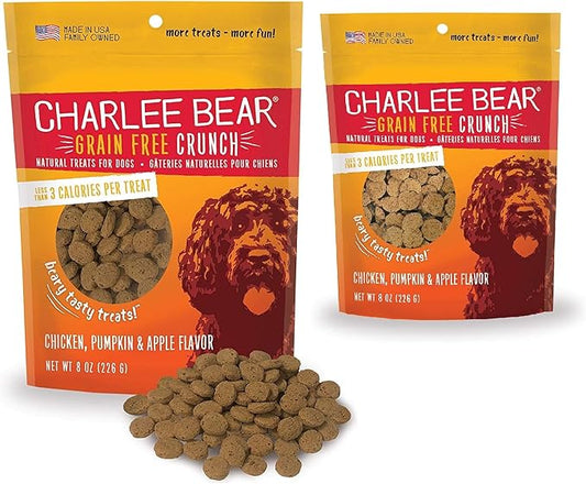 Charlee Bear Dog Treats Small Dogs Training Treats, Crunchy Low Calorie Grain Free Dog Treats, USA Made, Best for Small-Medium Breeds, Puppy Training Treats, Chicken, Pumpkin, Apple, 2 Pack, 8oz Each