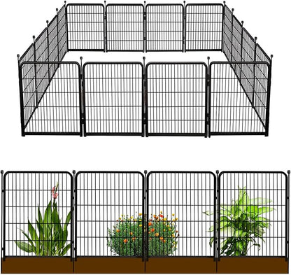 Doorless Dog Digging Fence Barrier,48in(H) 12 Panels Total 26.6 Ft(L), Black Metal Fencing for Yard 4ft Tall, Dog Fence Outdoor for Yard, Fencing for Garden Beds, Garden Fences Border