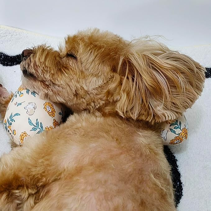 Pet Pillow Floral U-Shaped Pillow for Dogs, Soft Dog Neck Pillow, Small Animal Pillow for Cat Dog Raabits, Pet Neck Pillow for Upper Spine Calming Support (Yellow Flower Rabbit)