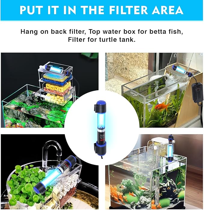 UV-C Aquarium Clean Light with Timer, Mini 3W 5W 7W 9W 11W Submersible Algae Clean Light Water Green Clean Fish Tank Water Clean Lamp for Sump Pond Filter Tank (9W Timer)