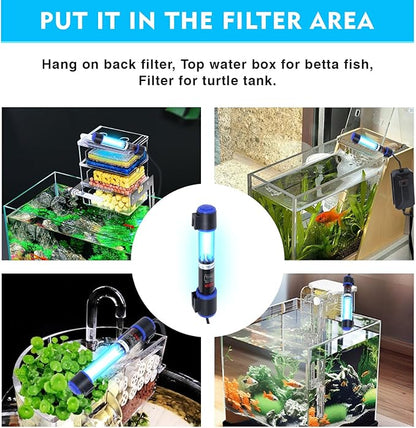 UV-C Aquarium Clean Light with Timer, Mini 3W 5W 7W 9W 11W Submersible Algae Clean Light Water Green Clean Fish Tank Water Clean Lamp for Sump Pond Filter Tank (5W Timer)