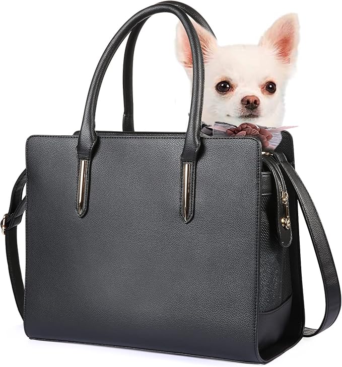 Fashion Dog Purse Carrier for Small Dogs with Shoulder Strap, Hold Up to 5lbs Quality PU Leather Pet Carrier, Cat Carrier, Airline Approved Puppy Purse Carrier for Travel (Black, Small Size)