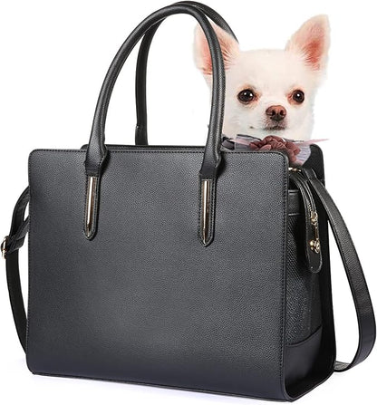 Fashion Dog Purse Carrier for Small Dogs with Shoulder Strap, Hold Up to 5lbs Quality PU Leather Pet Carrier, Cat Carrier, Airline Approved Puppy Purse Carrier for Travel (Black, Small Size)