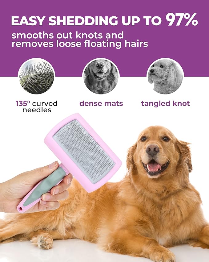 Dog Brush for Shedding Grooming,6 Pack Long-Pin Brush Set for Long Haired Dog Cat Goldendoodles Poodles Doodles Purple