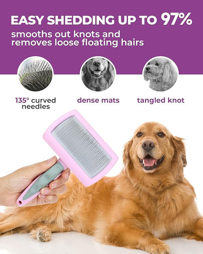 Dog Brush for Shedding Grooming,6 Pack Long-Pin Brush Set for Long Haired Dog Cat Goldendoodles Poodles Doodles Purple
