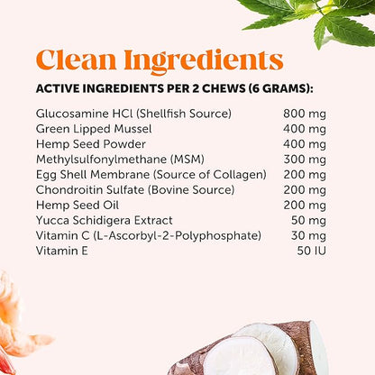 Senior Hemp Hip & Joint Support, Hemp for Dogs, Mobility Support for Senior Dogs, Glucosamine, Collagen, MSM, Green Lipped Mussel, Helps Discomfort (Peanut Butter, 90)