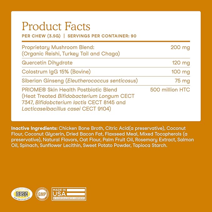 Fera Pets Dog Allergy Chews  Allergy Relief & Itching Skin Relief  Immune & Gut Support with Organic Mushrooms, Postbiotics & Colostrum  Promotes Skin Health  90 Soft Chews