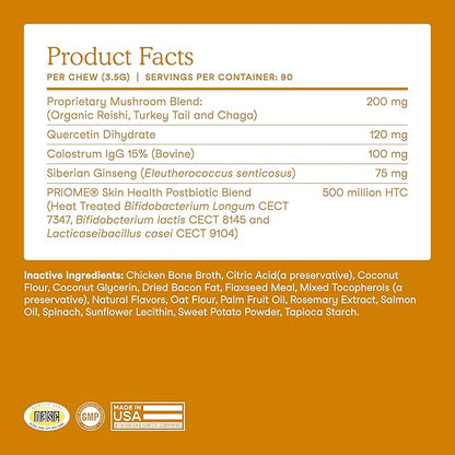 Fera Pets Dog Allergy and Immune Support with Organic Mushrooms, Postbiotics & Colostrum - Promotes Skin & Gut Health - Soothes Seasonal Allergy Symptoms - 30 Soft Chews