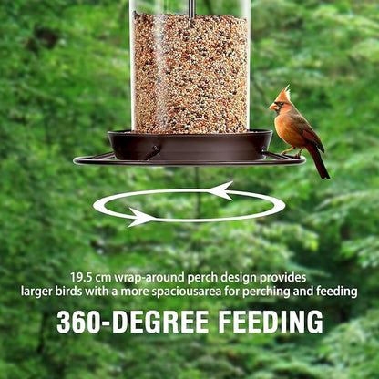 Metal Bird Feeder for Outdoors Hanging,3.0LB Seed Feeder,Easy to Fill & Clean,360° Feeding,Weatherproof Roof for Gardens and Wild Birds,Brown