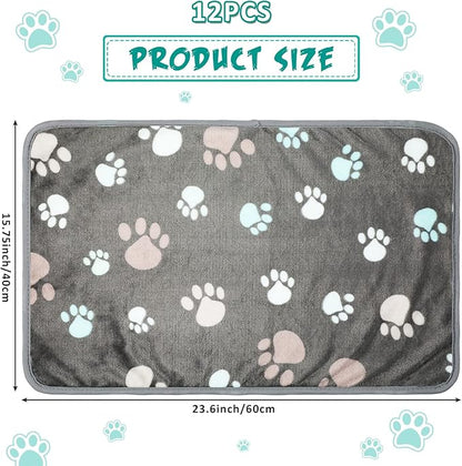 Tegeme 12 Pieces Pet Blanket Soft Fleece Dog Fluffy Doggie Warm Felt Throw Spring Cute Paw Print Puppy Kitten Sleep Mat Bed Covers for Cat(23 x 16 Inch,Dark Gray)