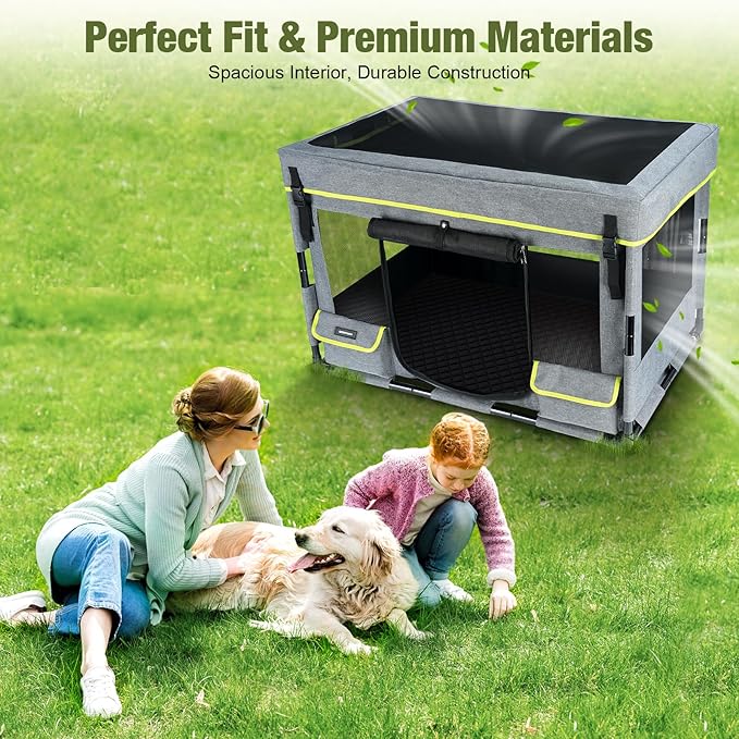 Durable Dog Playpen with Iron Frame, Heavy-Duty Pet Tent with Waterproof Base & Mesh Sides for Indoor Outdoor Use, Grey
