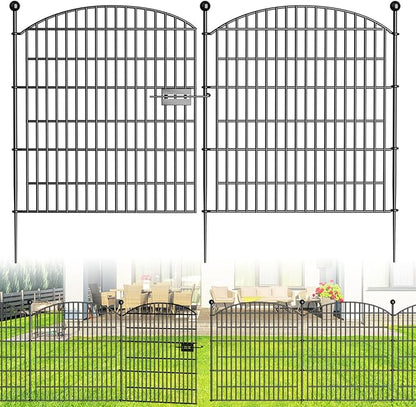 10 Panels Decorative Garden Fence with Gate - 32 in (H) x 23.6 ft (L) No Dig Dog Fence Outdoor for Yard, Rustproof Tall Garden Fencecing Panels, Animal Barrier Suitable for Yard Border, Patio