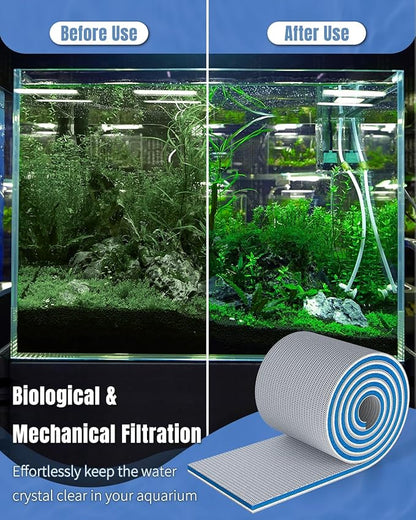 Pawfly 8-Layer Aquarium Filter Pad, 47 x 12 Inch High Density Multi-Layer Filter Floss Bio Foam, Filter Sponge Pad for Freshwater Saltwater Fish Tanks and Ponds, Cuttable Aquarium Filter Media Pad