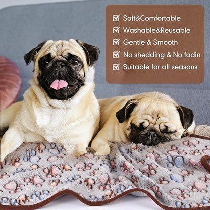 Chumia 40 Pcs Blankets Soft Fluffy Fleece Washable Pet Dog Sleep mat Paw Print Pattern Fleece Blankets for Pets Throw Warm Bed Mat for Dog Puppy Cat(24 x 16 Inch,Black)