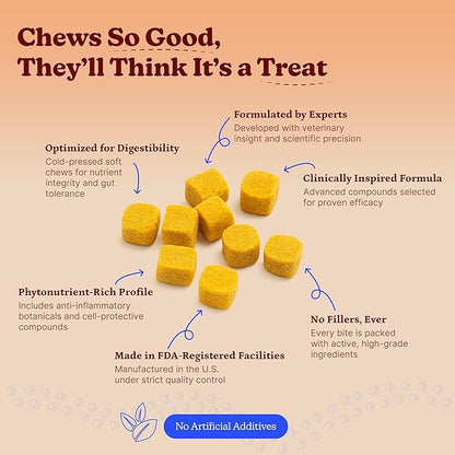 Longevity Dog Multivitamin 11-in-1 Daily Chews Chicken Flavored with Flaxseed, 60 Count, Supports Hip and Joint Health, Immune System, Skin and Coat, Heart Health, Energy and Vitality