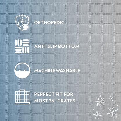 Paw Inspired Cooling Orthopedic Crate Pad for Dogs, Washable Memory Foam Dog Cooling Mat (35x22 Inch Medium/Large Size for 36 Inch Kennel, Gray)