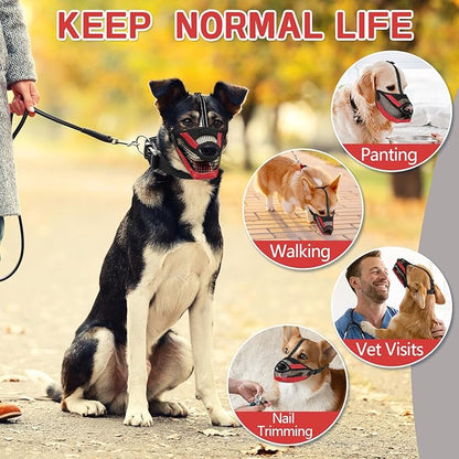 Dog Muzzle for Large Medium Small Dogs, Soft Mesh Muzzle for Dogs with Reflective Adjustable Strap, Prevent Biting Chewing and Licking, Dog Nose Open Design for Reduction Friction (Red, S)