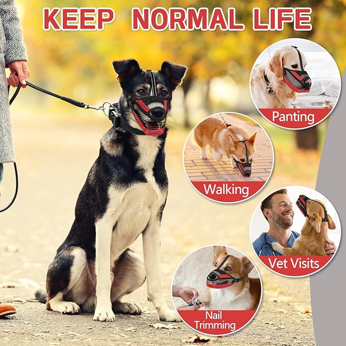 Dog Muzzle for Large Medium Small Dogs, Soft Mesh Muzzle for Dogs with Reflective Adjustable Strap, Prevent Biting Chewing and Licking, Dog Nose Open Design for Reduction Friction (Red, XS)