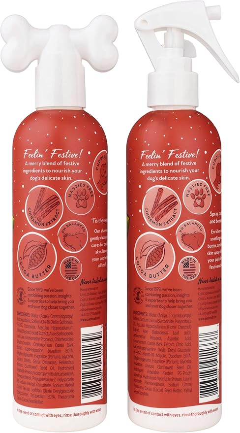 Pet Head Festive Dog Shampoo and Spray Set | Roasted Chestnut with Cinnamon Scent |Christmas Shampoo for Dogs with Sensitive Skin | Vegan | Gentle Formula for Puppies | Made in USA | 10.1 fl. oz. each