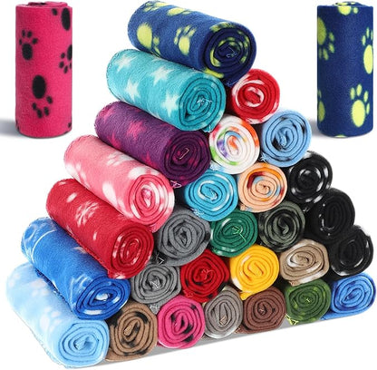 Chumia 28 Pieces Puppy Blanket Bulk Small Fleece Pet Blanket for Puppy Dogs Kitten Cats Pets Soft Warm Paw Print Sleep Mat Bed Covers, 28 Styles(15.75 x 23.63 Inch)