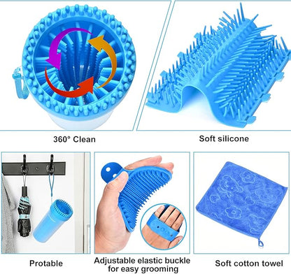 Dog Paw Cleaner,ALLYGOODS Portable Pet Feet Washer Cup Cleaners with Soft Silicone Bristles Grooming Supplies for Medium Large Dogs Includes Bath Brush and Towel BPA Free Durable