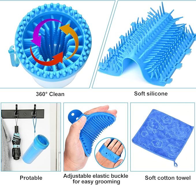 Dog Paw Cleaner,ALLYGOODS Portable Pet Feet Washer Cup Cleaners with Soft Silicone Bristles Grooming Supplies for Medium Large Dogs Includes Bath Brush and Towel BPA Free Durable