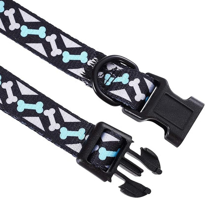 Mile High Life Dog Collar | Cute Puppy Collars | Lightweight Girl Dog Collar | Soft Boy Dog Collars | w Paws Bones Mustache Pattern (Black,Large)