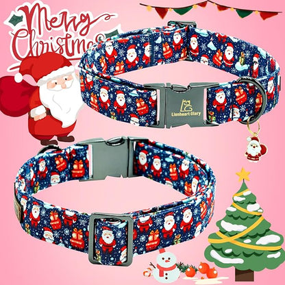 Lionheart glory Christmas Dog Collar Santa Print Collars Soft Durable Adjustable Dog Collars for Small Dogs Pet Gift Female or Male Dog Collar Fall Holiday Collar Dog