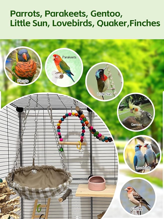Waterproof Bird Nest for Cage, Hanging Birds Hammock with Adjustable Chain, Bird Cage Swing for Parakeets Bird Sleeping Hut for Budgies Lovebirds Quaker (Brown)
