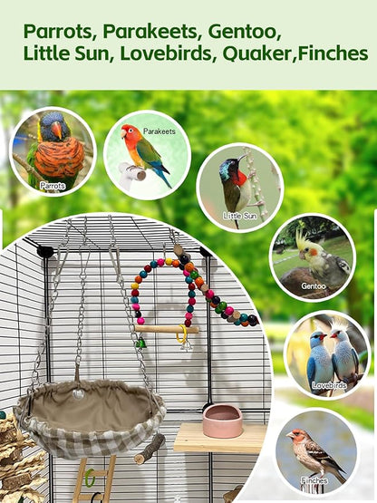 Waterproof Bird Nest for Cage, Hanging Birds Hammock with Adjustable Chain, Bird Cage Swing for Parakeets Bird Sleeping Hut for Budgies Lovebirds Quaker (Brown)