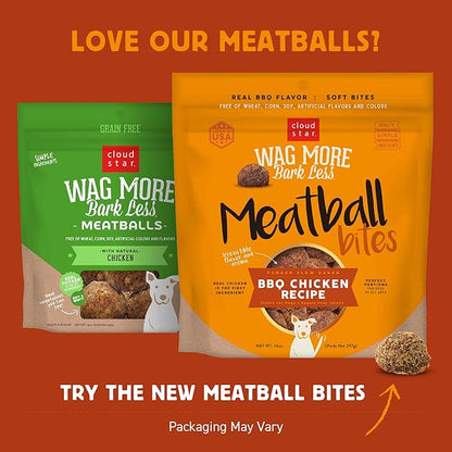 Cloud Star Wag More Bark Less Grain Free Meatball Bites, BBQ Chicken Recipe, 14 oz.
