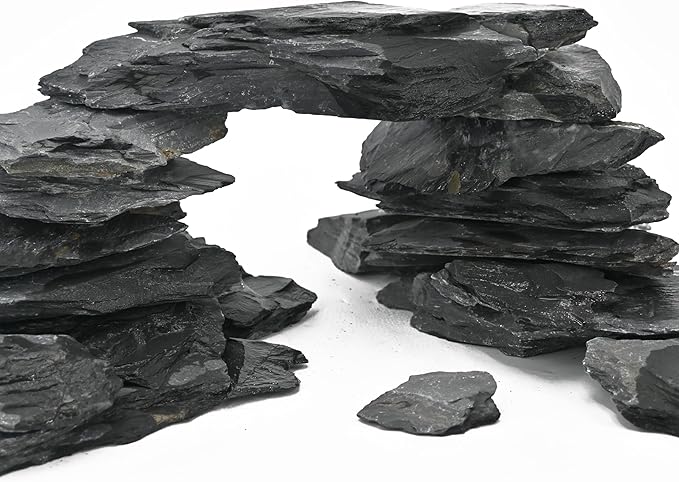 Natural Slate Stone for Aquarium 3 to 10 Inches Fish Tank Rocks Reptile Basking Stones & Fairy Garden Decor,Aquascaping,Paludariums-20LB