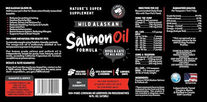 Finest For Pets Wild Alaskan Salmon Oil for Dogs & Cats - Omega 3 Fish Oil with Pollock & Salmon for Sensitive Skin & Coat Health. EPA & DHA Ease Itching, Supports Joint, Immune & Heart Health (16oz)