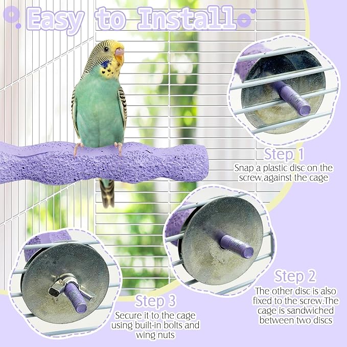 PINVNBY 5 Pack Bird Perch Resin Bird Beak Grinding Stone Parrot Cage Stand Platform Foot Claws Trimmer Chew Toy Cage Accessories for Budgie Cockatiel Conure Lovebird Finch (Purple)