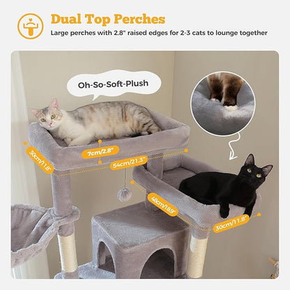 81" Heavy Duty Cat Tree for Large Cats up to 20lbs - Extra Tall Cat Tower with Metal Frame Hammock, 6 Sisal Scratching Posts, 2 Perches - Indoor Cat Furniture for Maine Coon, Big Cats, Gray