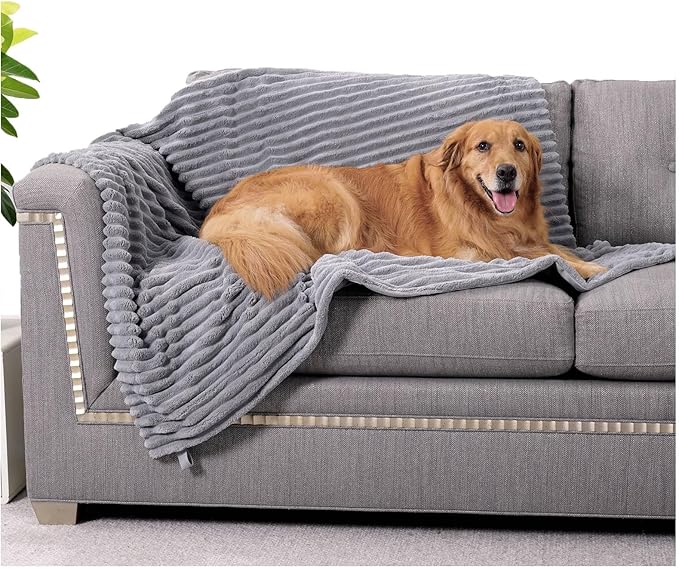 Waterproof Blanket Natural Grey Dog Blanket for Small Dogs, Washable Double Sided Pet Blanket with Milk Plush and Super Soft Velvet, Pee Proof Calming Dog Blanket for Couch Protection