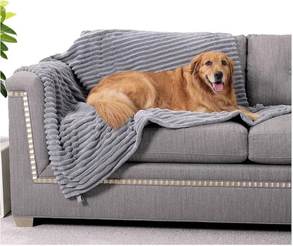 Waterproof Blanket Natural Grey Dog Blanket for Small Dogs, Washable Double Sided Pet Blanket with Milk Plush and Super Soft Velvet, Pee Proof Calming Dog Blanket for Couch Protection