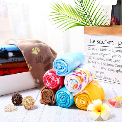 Tegeme 12 Pieces Fleece Blankets for Pets Dog Puppy Paw Print Cat Bedding Cover Blanket for Small Animals Pig Cage Liner Sleep Mat Pad Kitten Soft Warm(Cute Style,39 x 28 Inches)