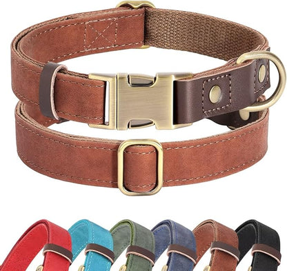 Didog Soft Padded Leather Dog Collars for Small Dogs, Classic Heavy Duty Dog Collar with Quick Release Metal Buckle, Adjustable Small Dog Collar Leather,Brown,S