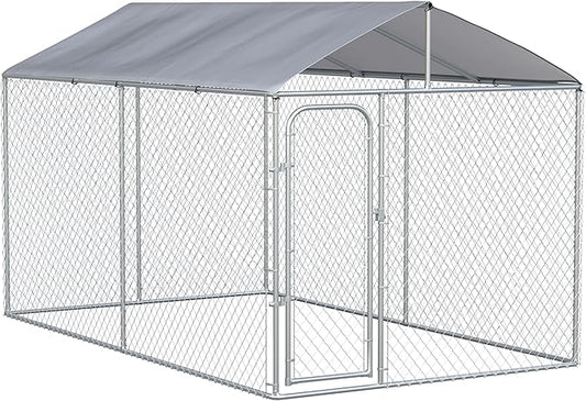 PawHut Large Dog Kennel Outside, Heavy Duty Dog Cage with Waterproof Cover, Outdoor Fence Dog Run with Galvanized Chain Link, Secure Lock, 13' x 7.5' x 7.5'