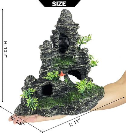 Aquarium Decoration Large and Tall for Fish Tank Rock Thematic Ornaments Aquarium Mountain View Stone Ornaments Aquarium Decor Tree House Cave Fish Tank Decorations - Extra Large