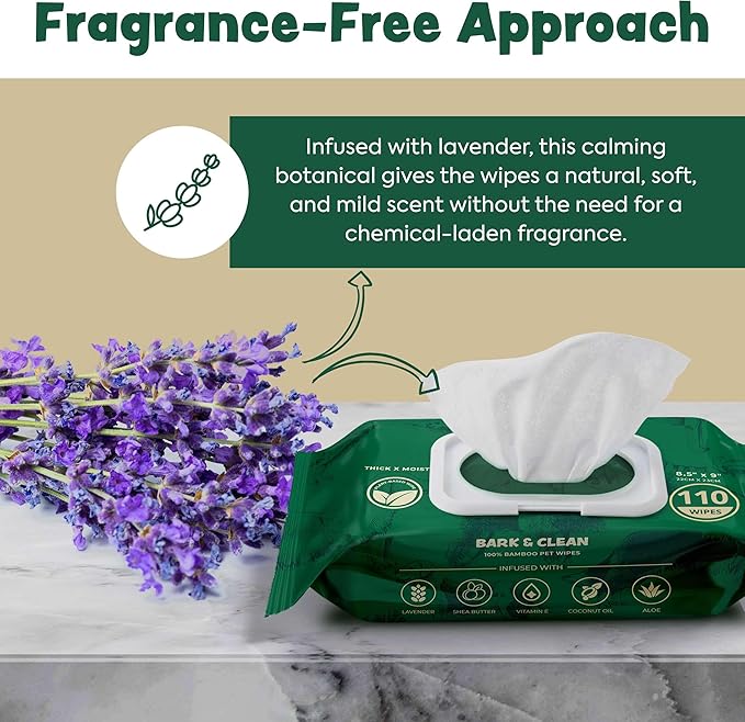 Dog Wipes for Cleaning and Deodorizing - Box of 50 Individually Wrapped 8.5" x 9" Bamboo Pet Wipes - Compostable, Hypoallergenic Puppy Wipes - Dog Wipes for Paws, Butt, and Body