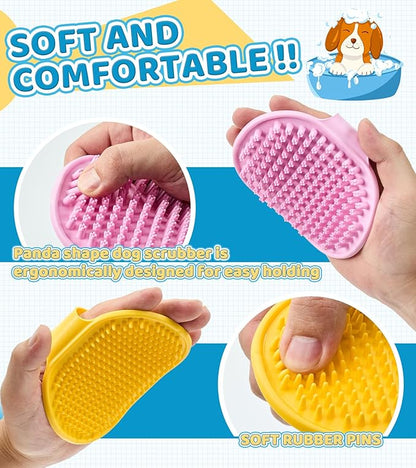 4PCS Dog Bath Brush Pet Shampoo Brush with Adjustable Ring Handle Soft Massage Dispenser Brush for Short Long Haired Dogs Cats Showering(Pink Pink Yellow)