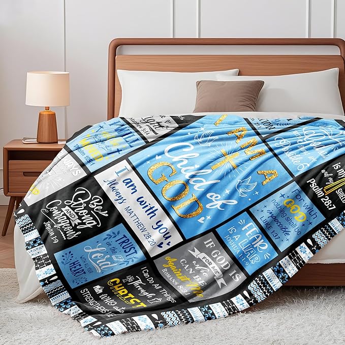 Christian Gifts for Men, Baptism Gifts for Boys, Christian Blanket for Men Faith, Bible Verse Inspirational Religious Catholic Spiritual Gift for Man, Dad, Son, Soft Flannel Throw Blanket 60"x50"