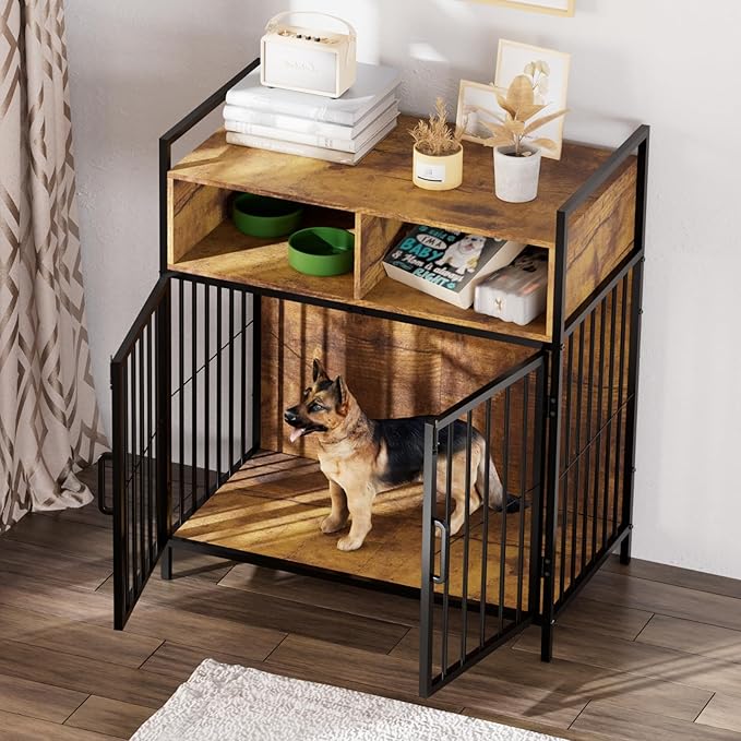 aboxoo 32/40 Inches Furniture Style Dog Crate for Medium Small Dog,Indoor Dog Kennels with Drawers Storage(Rustic Brown)